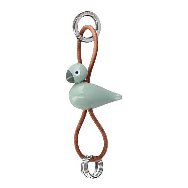 FUGL NØKKELRING I SØLV MED NATURLÆR, GRØNN