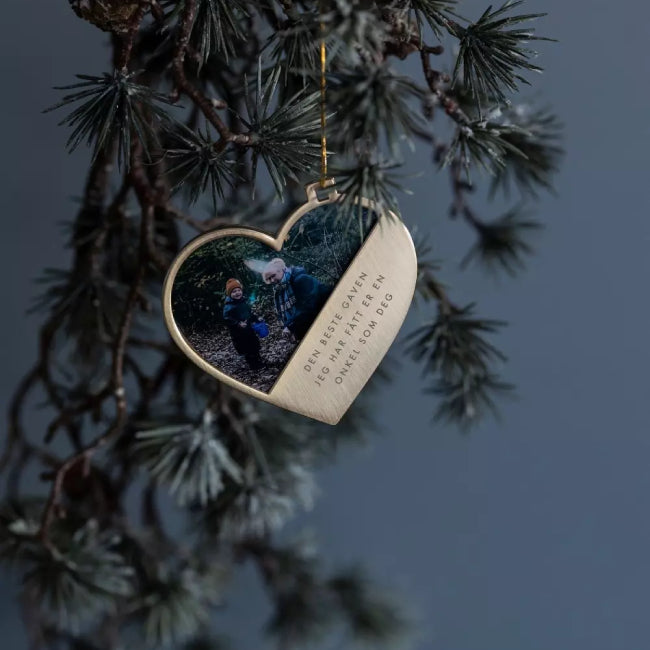 Julepynt hjerte m/fotoramme Onkel, 14K gullbelagt