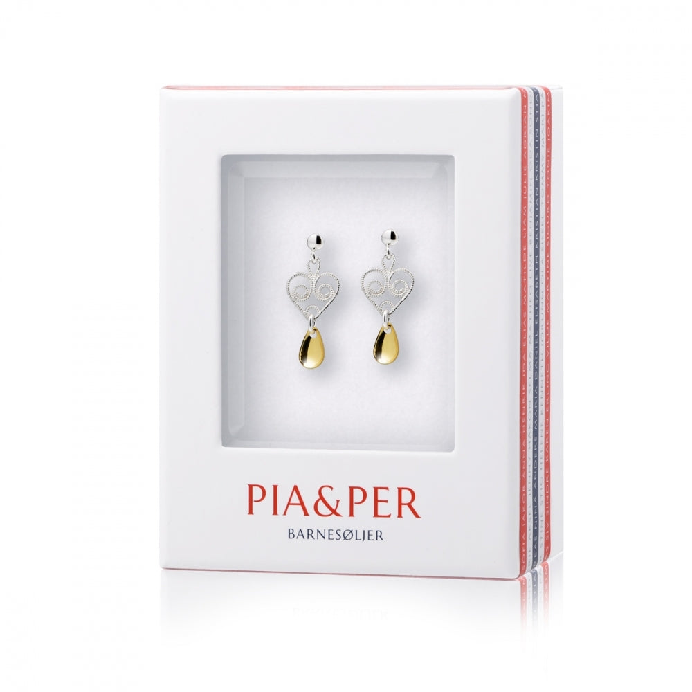 Pia & Per Øreheng, hvit m/forgylte løv