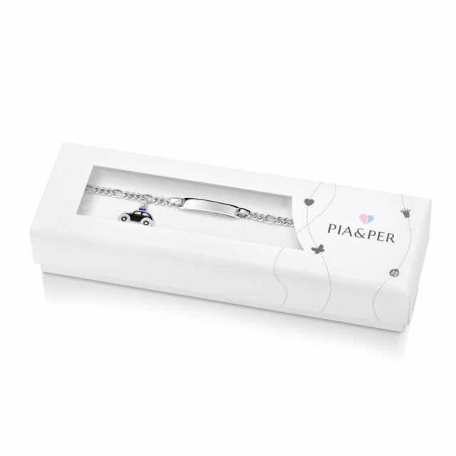 Pia & Per ID-armbånd i sølv, Svart politibil