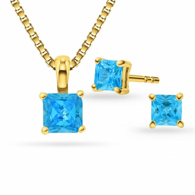 Smykkesett i forgylt sølv med zirkonia, Turkis