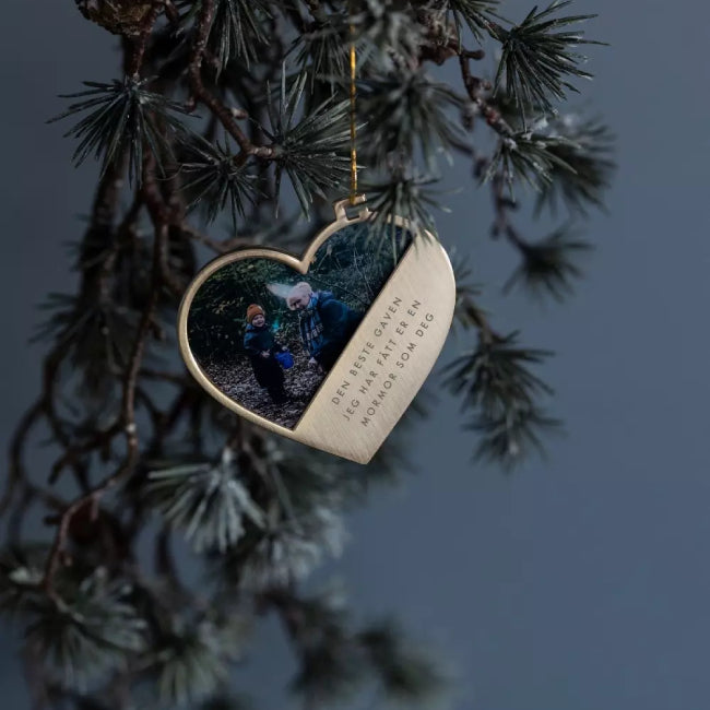 Julepynt hjerte m/fotoramme Mormor, 14K gullbelagt