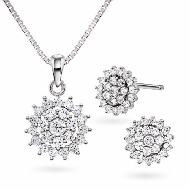 Smykkesett i sølv med zirkonia