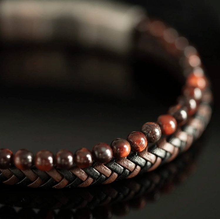 ARMBÅND I STÅL M/SORT OG BRUNT SKINN