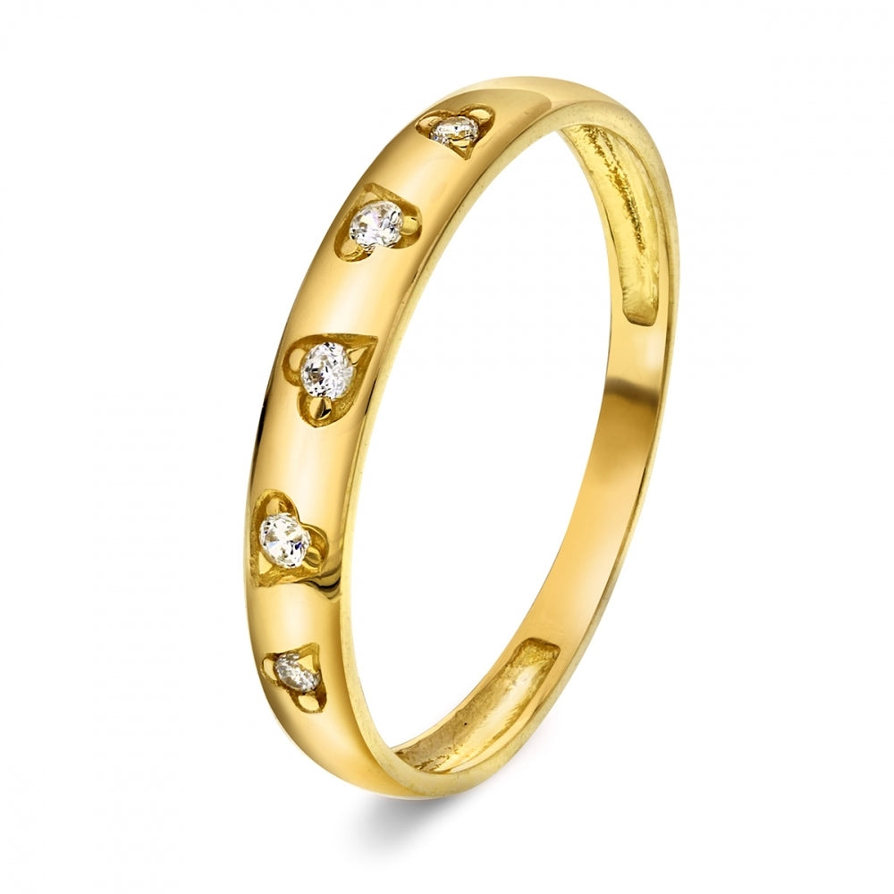 Ring i gull med hjerter