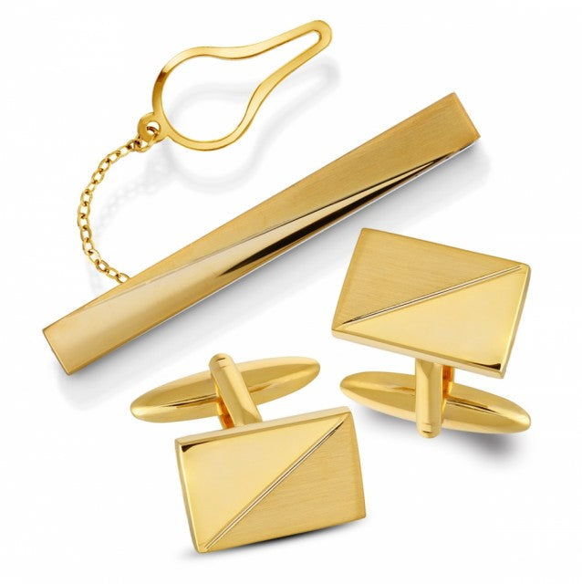 Sett med slipsnål og mansjettknapper, forgylt stål
