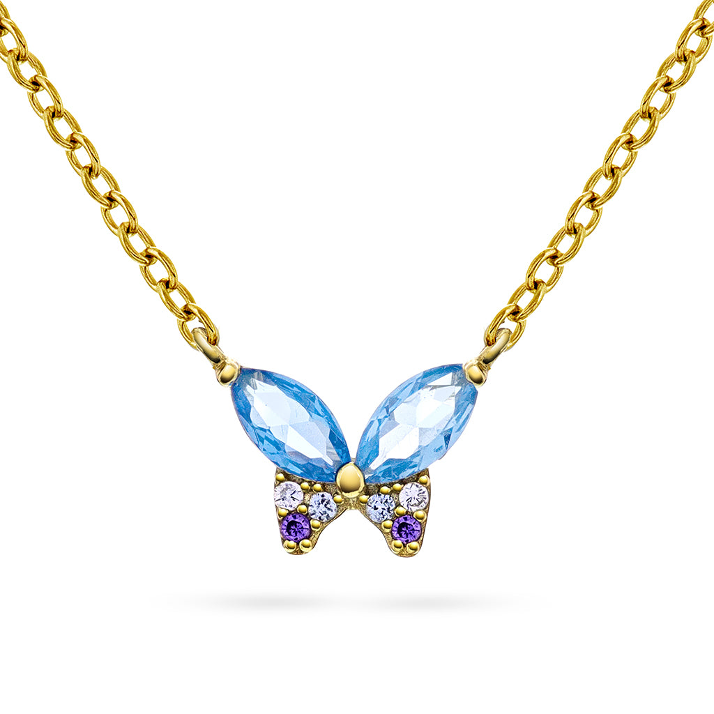 Prins & Prinsesse Smykke i forgylt sølv med blå sommerfugl
