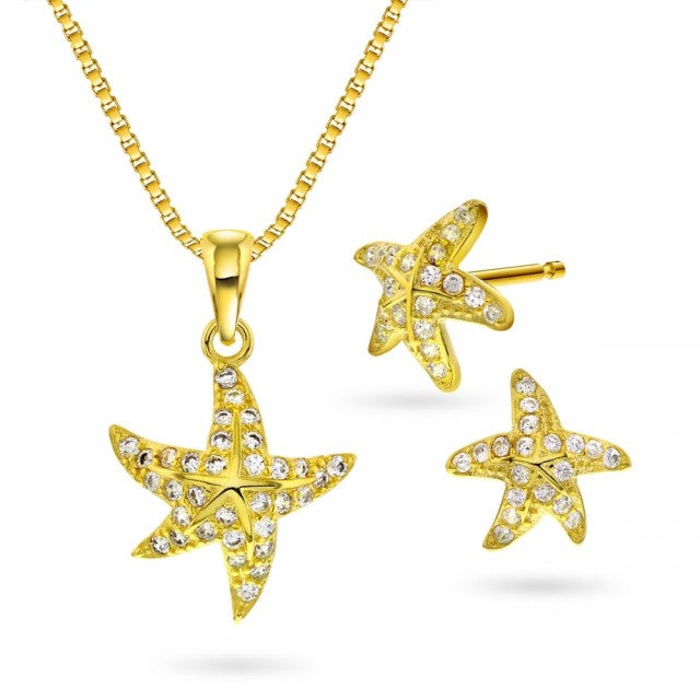 Smykkesett i forgylt sølv med zirkonia, Sjøstjerne