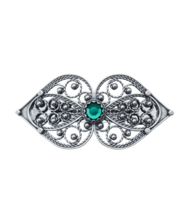 Hårspenne Hjertefiligran, Grønn stein