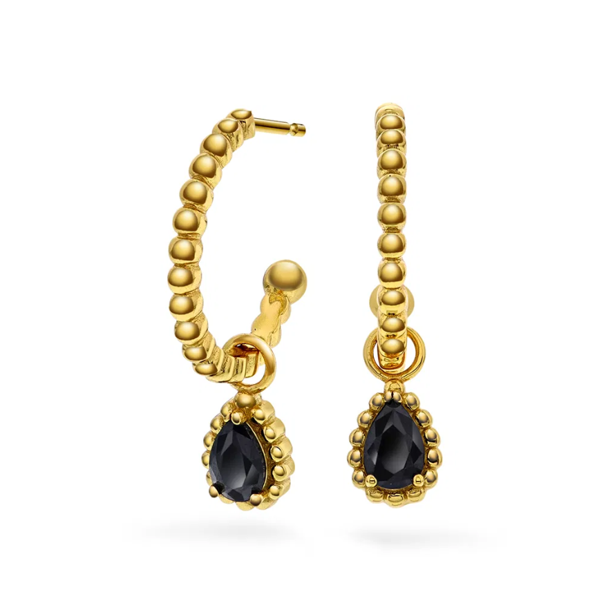 Øreringer i forgylt sølv med sort zirkonia