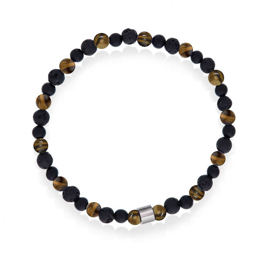Armbånd i stål med stenperler sort/brun, 20cm