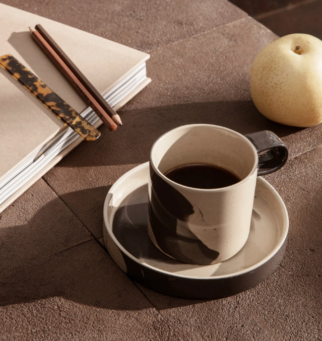 Inlay kopp med fat, Sand/Brown