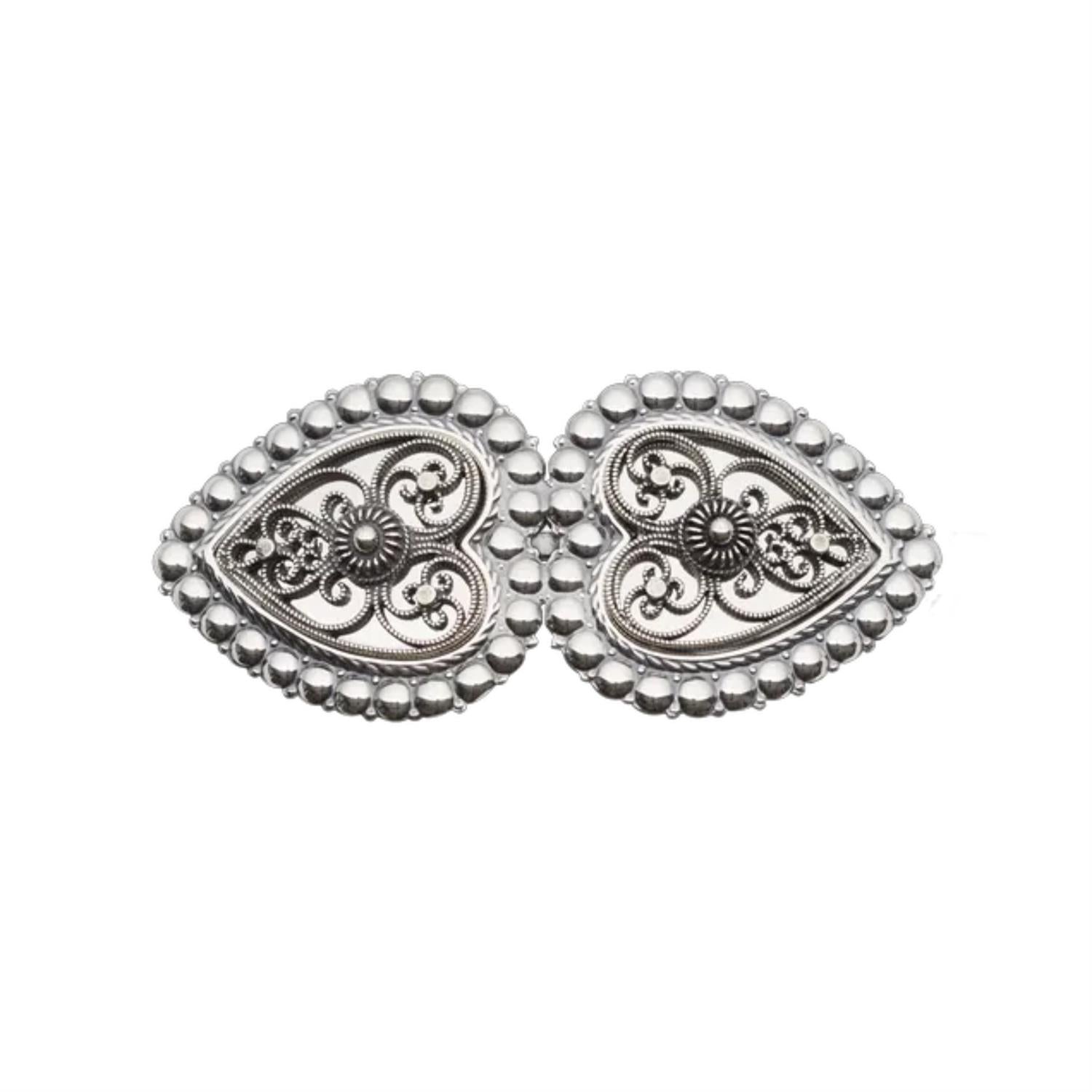 Hårspenne med perlekant og kruser, oksidert