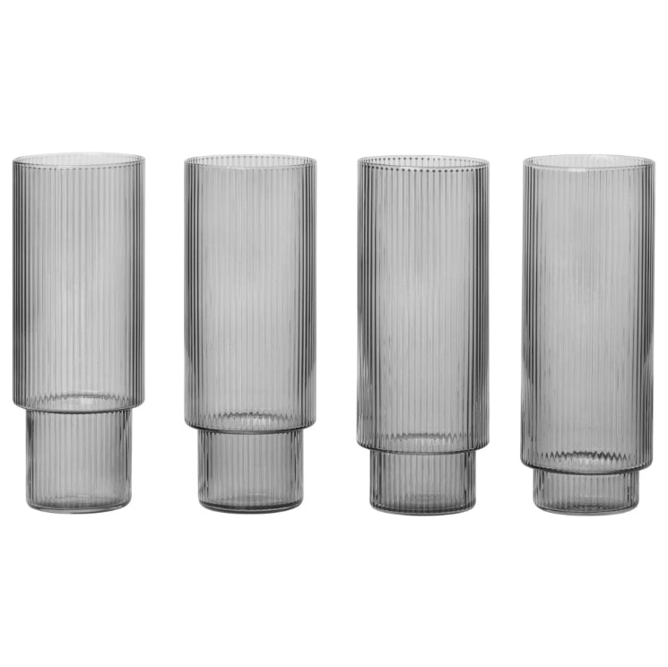 Ripple Long Drink Glasses 4 stk, Smoked grey