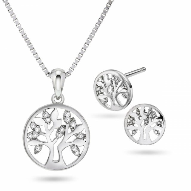 Smykkesett i sølv med zirkonia, Livets tre