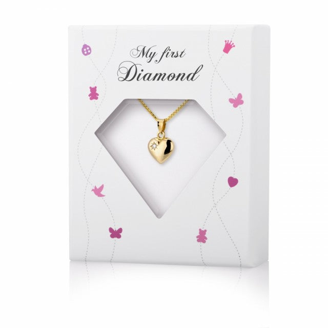 Hjertesmykke i gull med dia 0,01ct