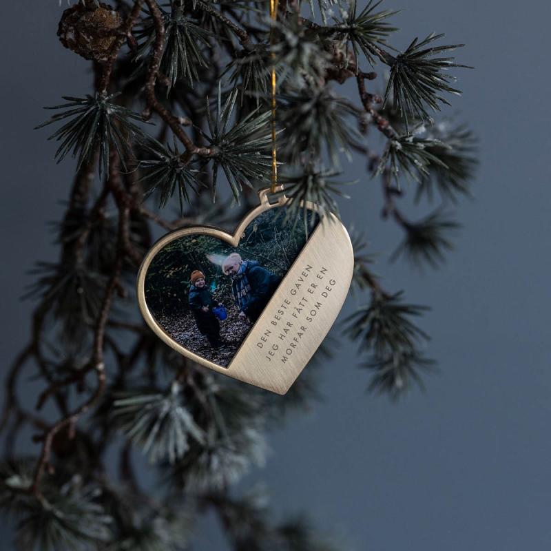Julepynt hjerte m/fotoramme Morfar, 14K gullbelagt