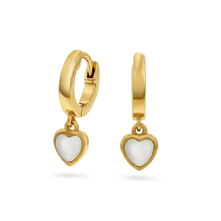 Øredobber i sølv med hjerte, Hvit perlemor
