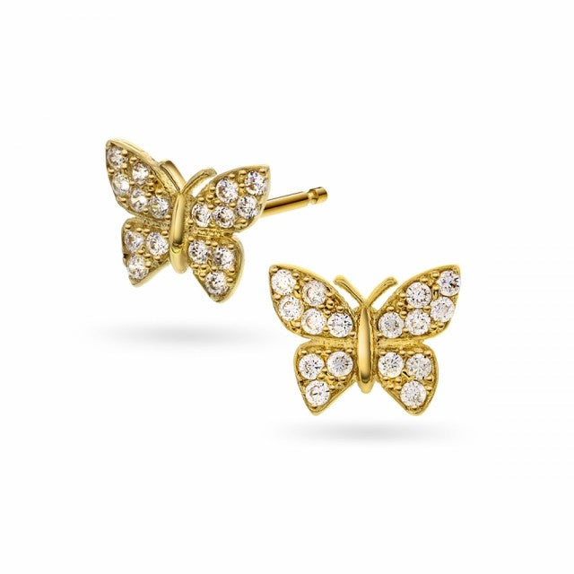 Øredobber i gull med zirkonia, Sommerfugl