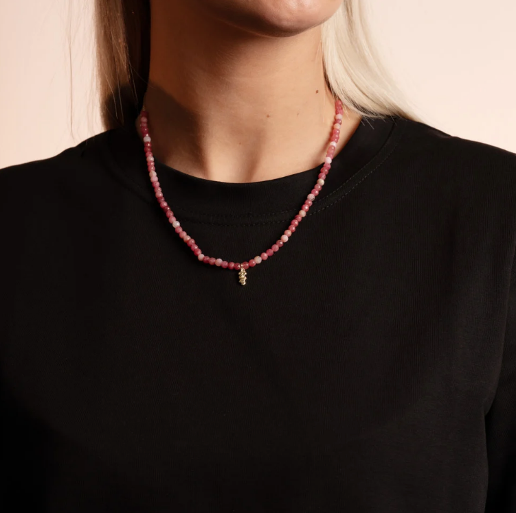 Cat stone halskjede, rosa