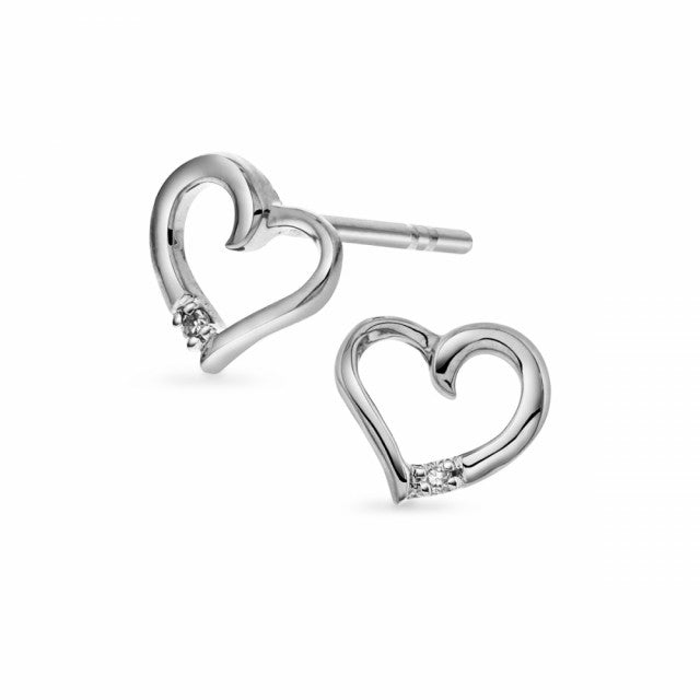 Øredobber hjerte i hvitt gull med dia. 0,02ct