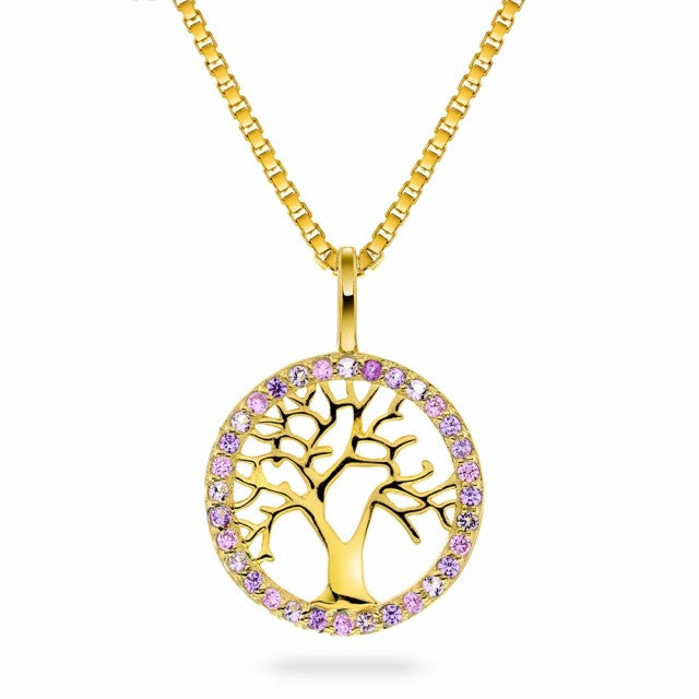Smykke i forgylt sølv med rosa zirkonia, Livets tre