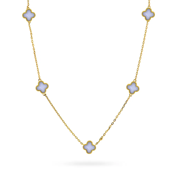 Halskjede i forgylt sølv, Lys Gråblå Kløver