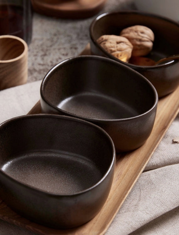 RAW ORGANIC SKÅLSETT MED TREBRETT, TITANIUM BLACK