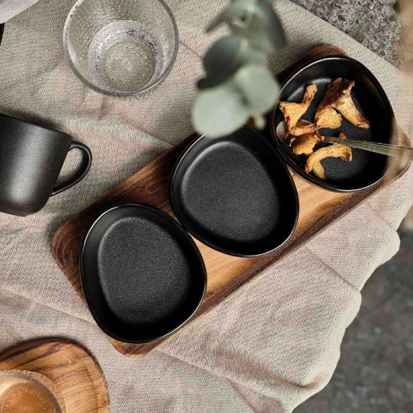 RAW ORGANIC SKÅLSETT MED TREBRETT, TITANIUM BLACK