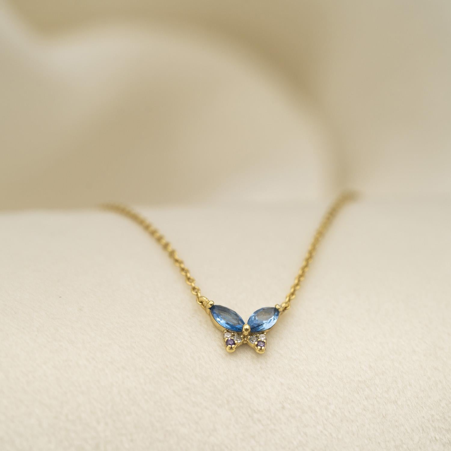 Prins & Prinsesse Smykke i forgylt sølv med blå sommerfugl