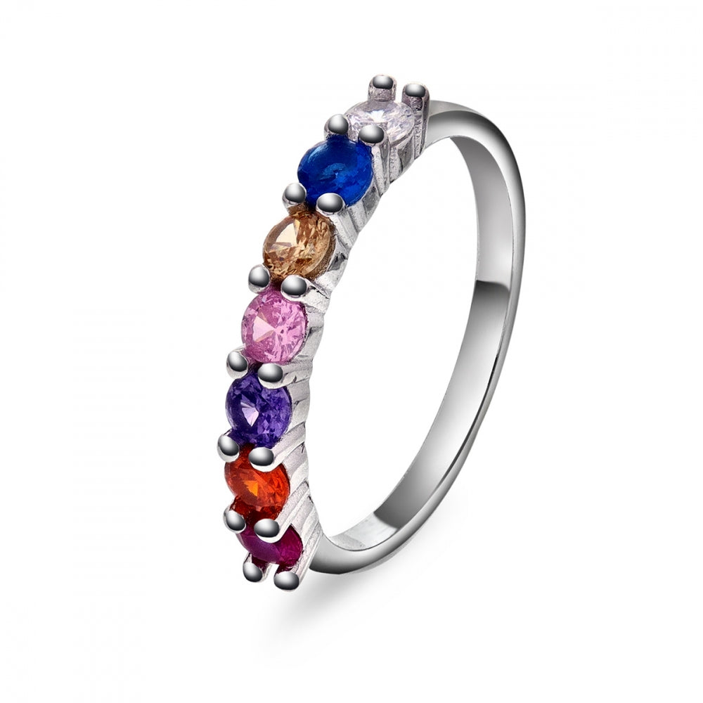 Ring i sølv med flerfargede zirkonia