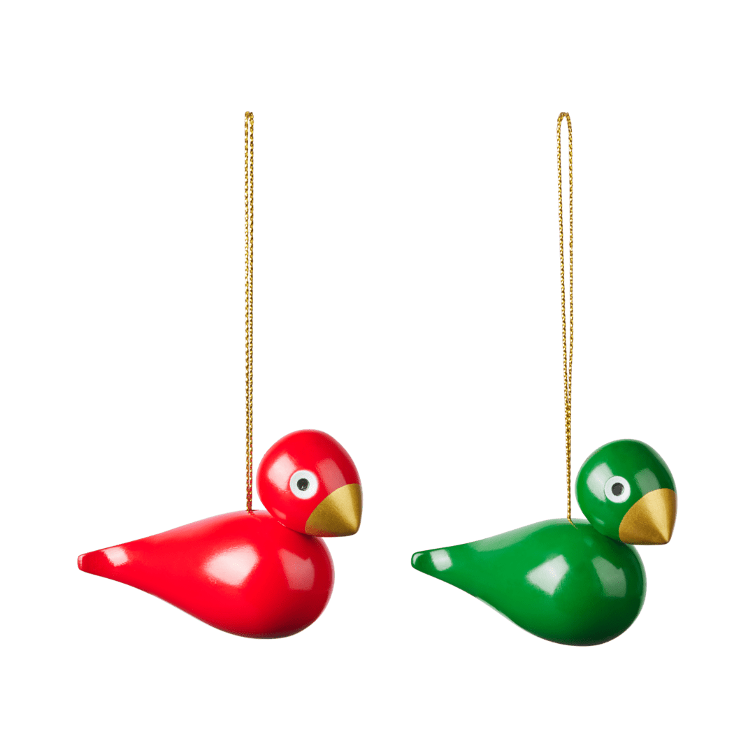 Julefugler 2 stk, Rød/Grønn